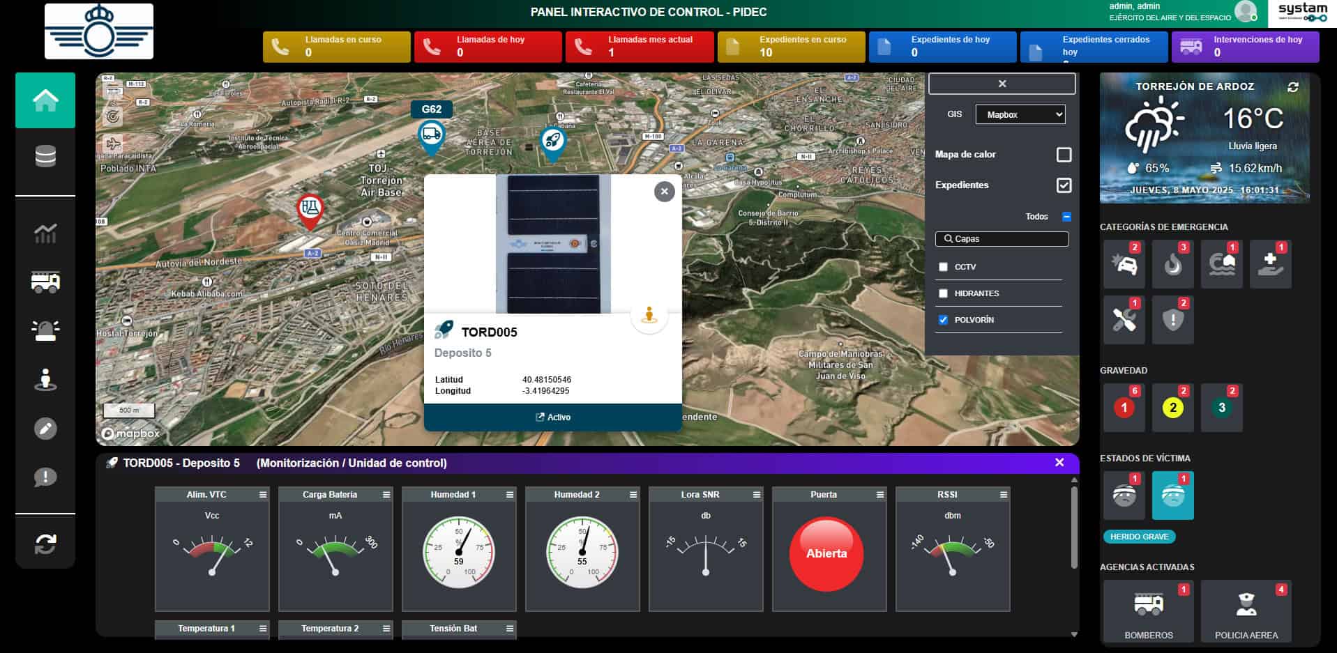 Captura de ejemplo de Systam Emergency para PSAP y CAD
